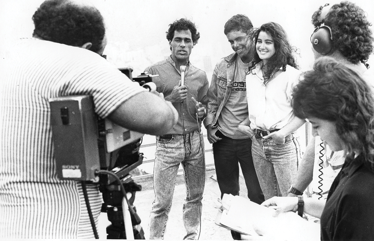 Bocão apresentando o Realce com Antônio Ricardo e Patrícia Prado, 1985. Foto: Arquivo Pessoal