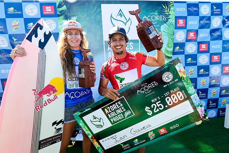 Justine Dupont (FRA) e Ian Gouveia (BRA). Foto: Masurel / WSL